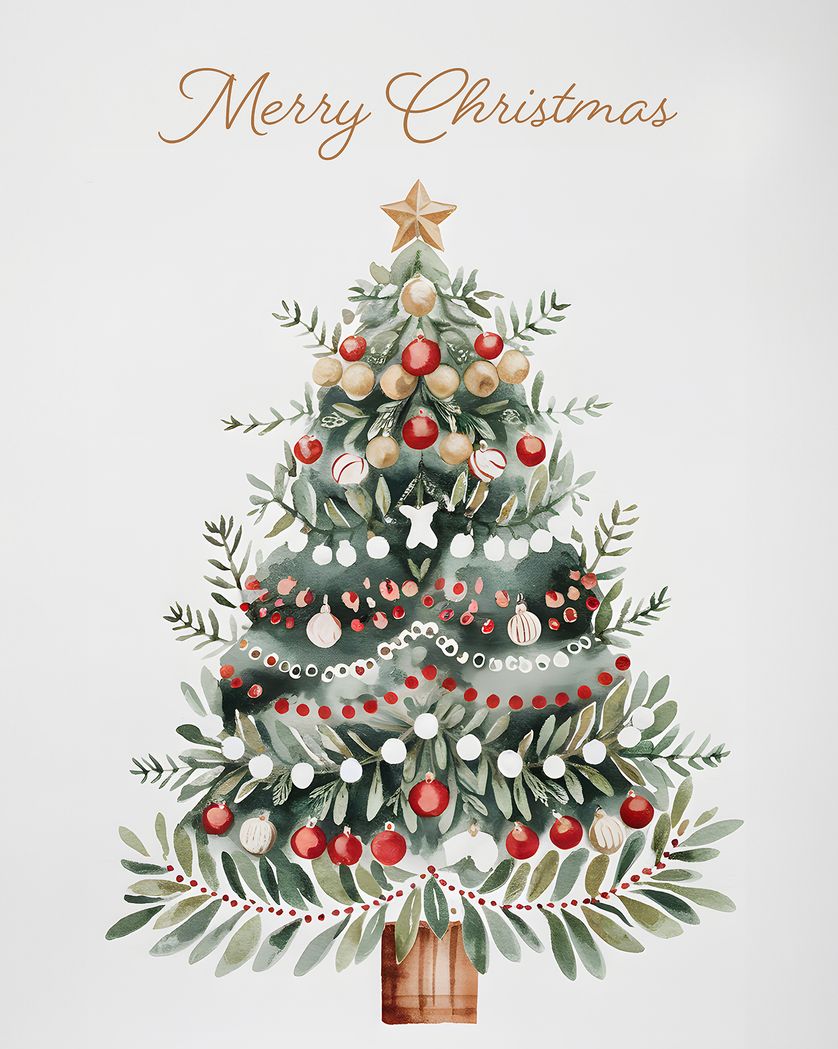 Card design "Watercolour Christmas tree - group festive ecard"