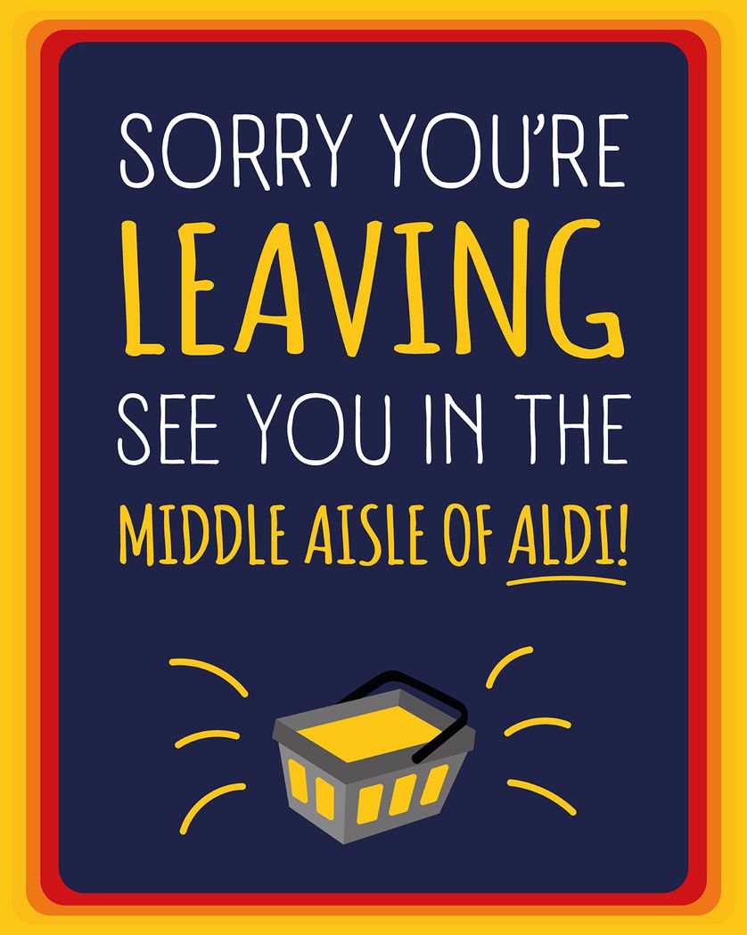 Card design "Aldi middle aisle - group leaving ecard"