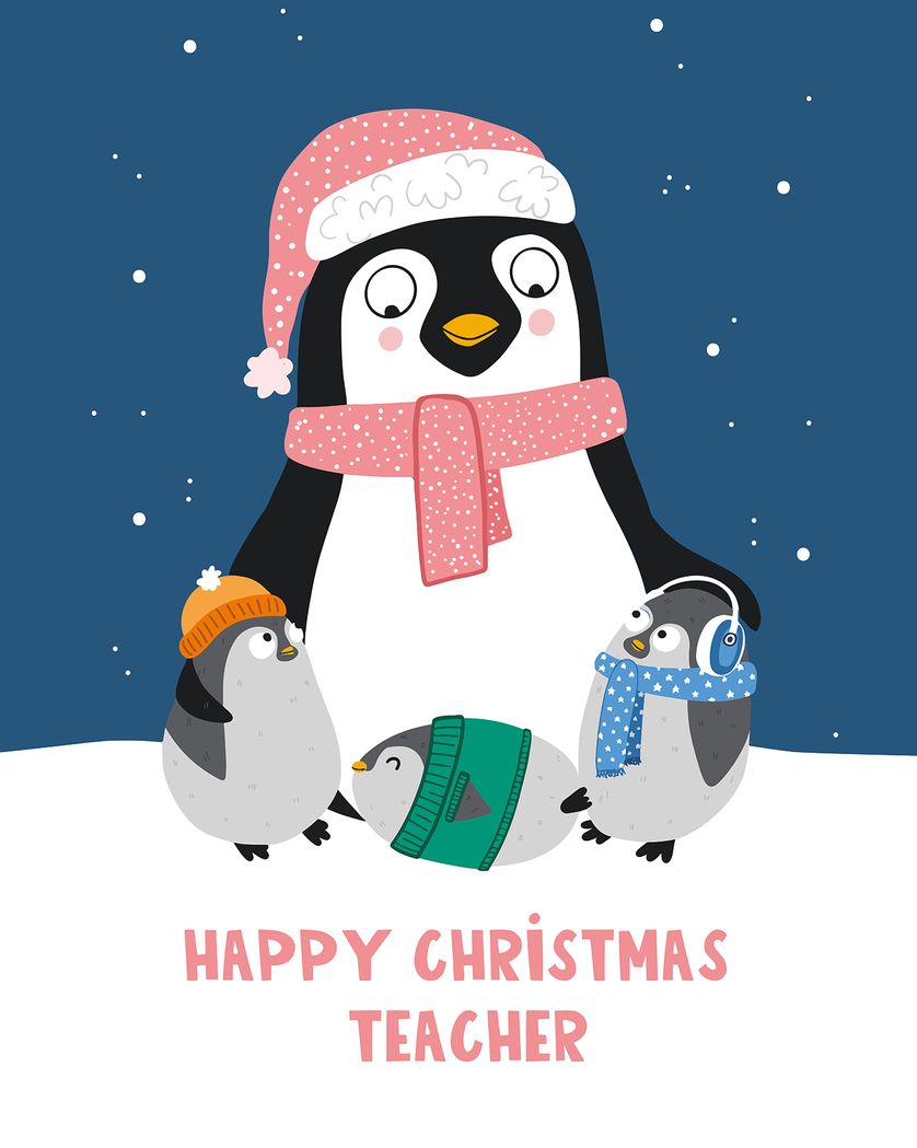 Card design "Penguin Teacher - group Christmas teacher ecard"