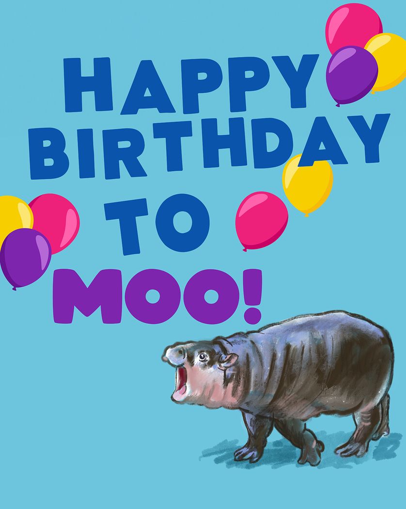 Card design "Moo Deng - group birthday ecard"