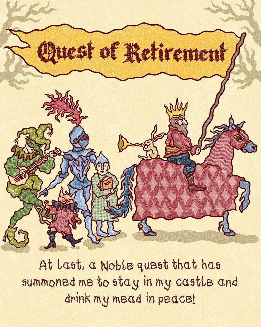 Card design "Medieval quest - group retirement ecard"