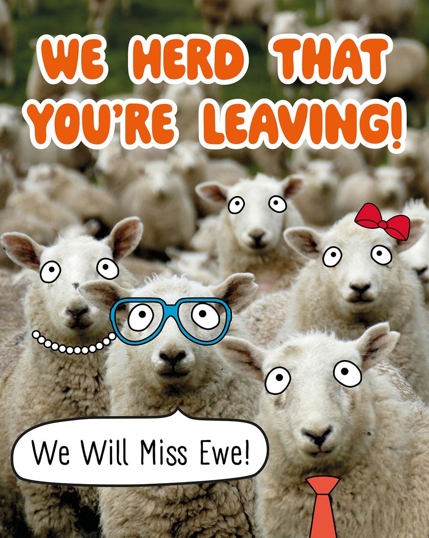 Card design "sheepish goodbye - group leaving ecard"