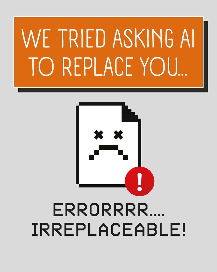 Card design "AI replacement - group leaving ecard"