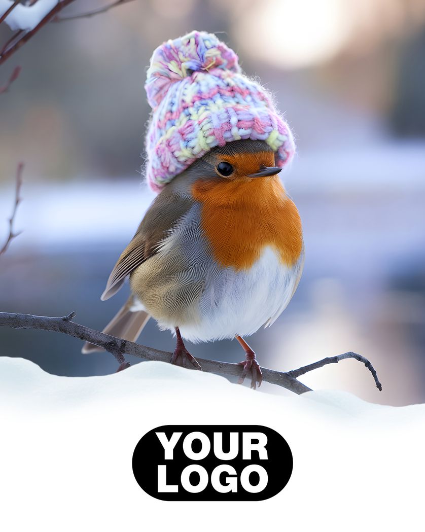 Card design "robin in a bobble - group personalised company xmas ecard"