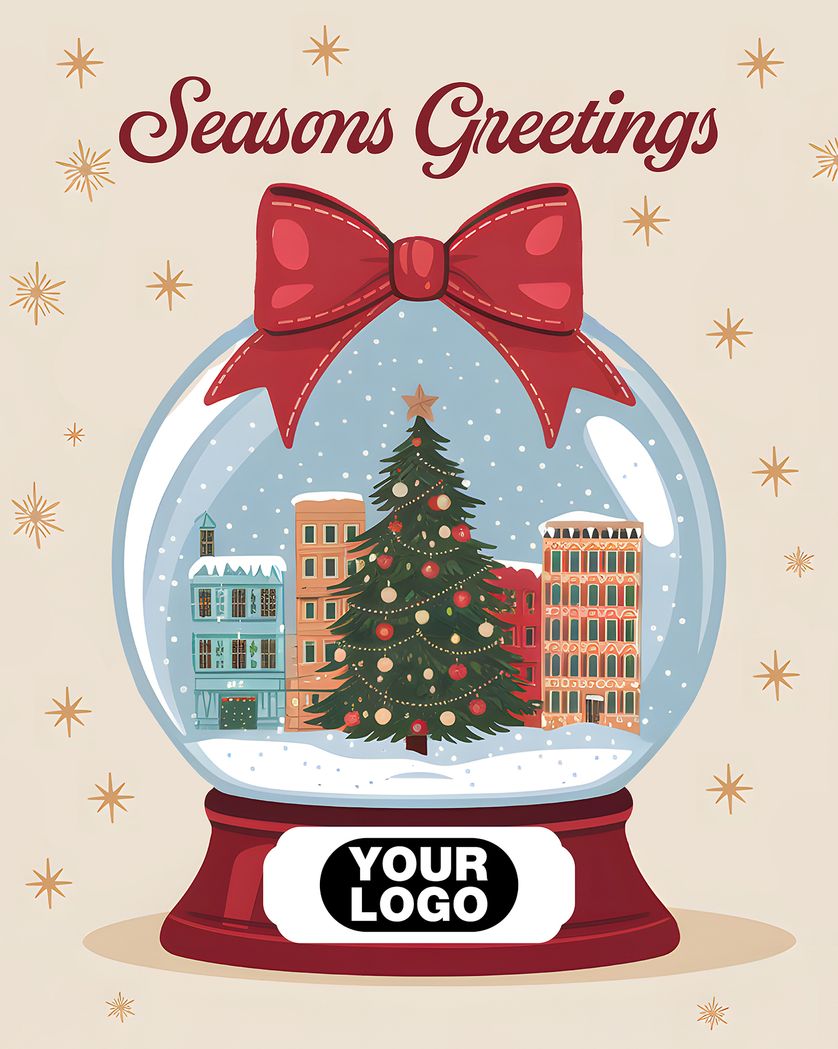 Card design "snow globe - personalised group company xmas ecard"