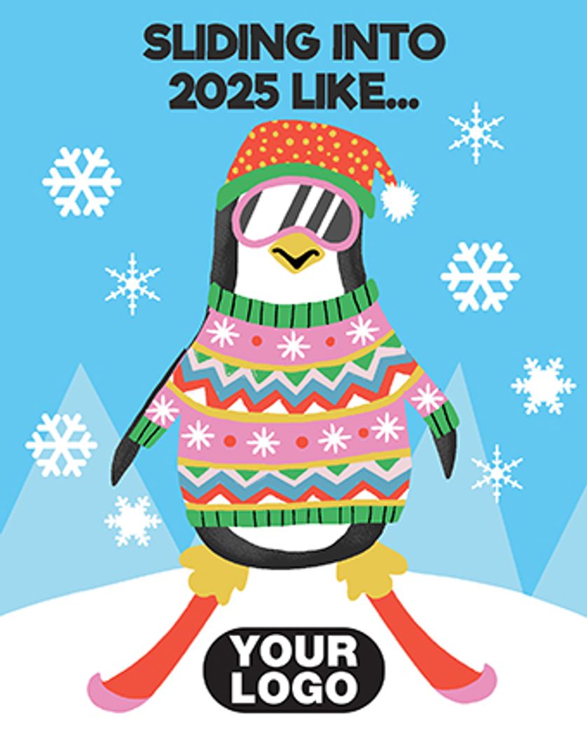 Card design "Ski Penguin - personalised New Year Company ecard"