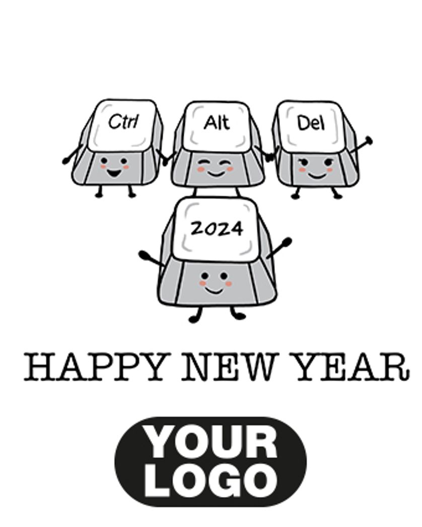 Card design "Ctrl Alt Del 2024 - personalised group new year company ecard"