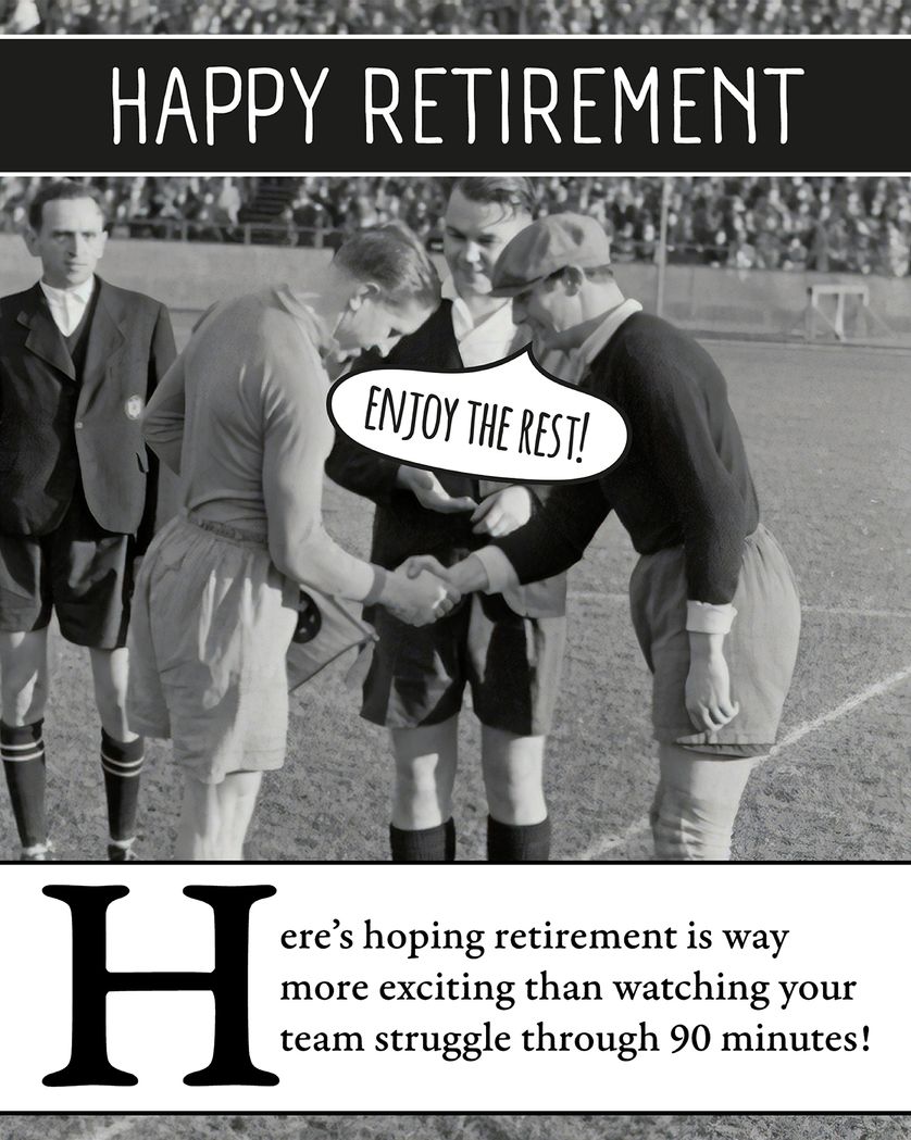 Card design "Bench time - Football retirement group ecard"