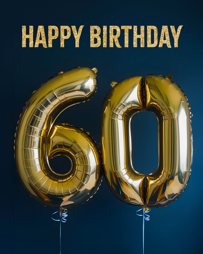 Card design "gold balloon 60 - group birthday ecard"