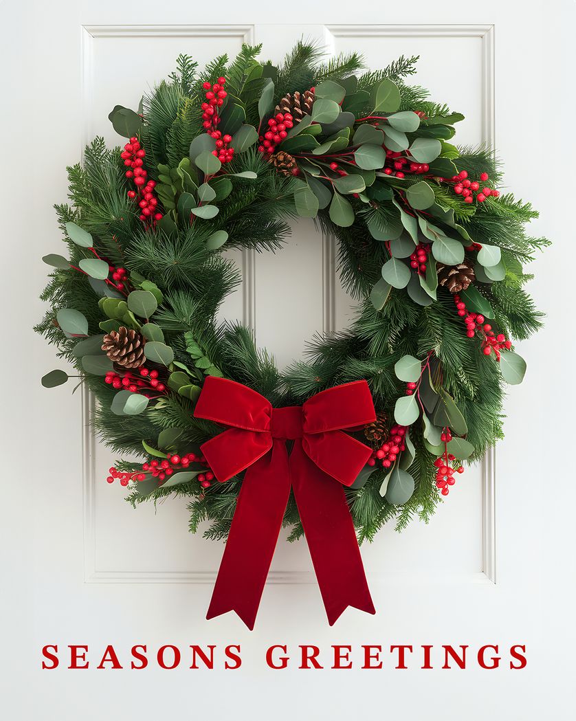 Card design "Door Wreath - group Christmas ecard"