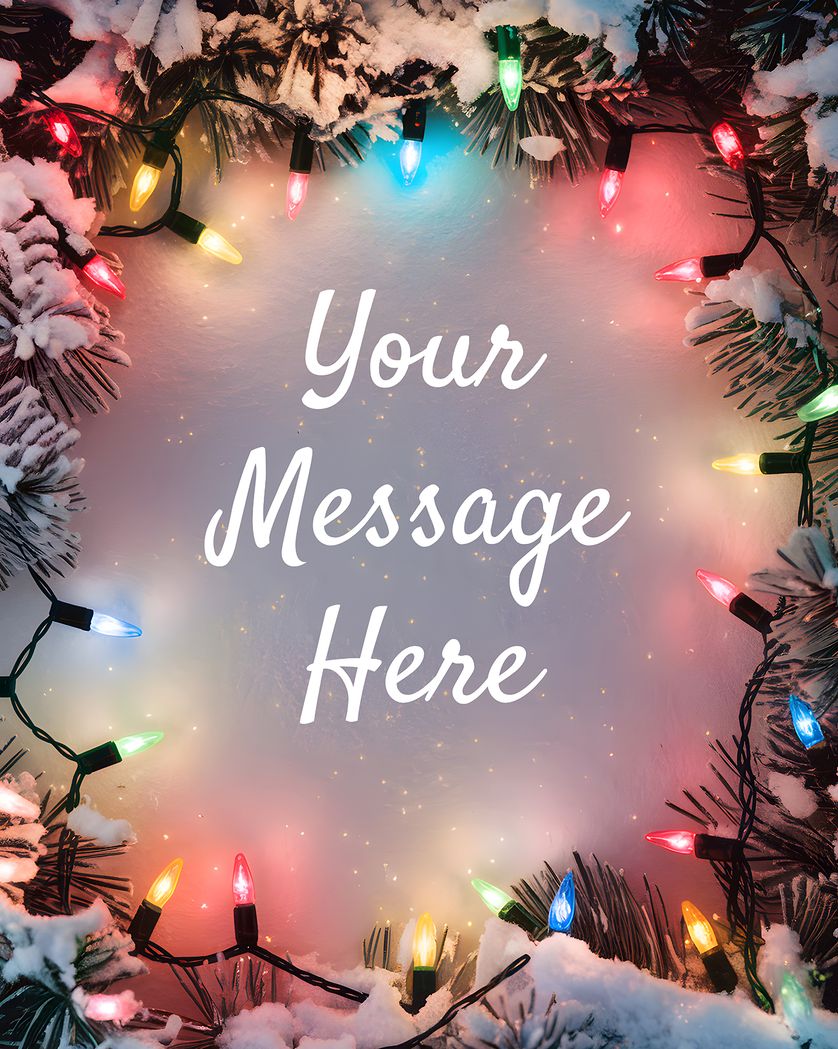 Card design "Christmas Lights and snow - Personalised Christmas Message"