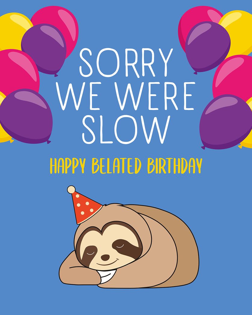 Card design "Sloth belated - group birthday ecard"