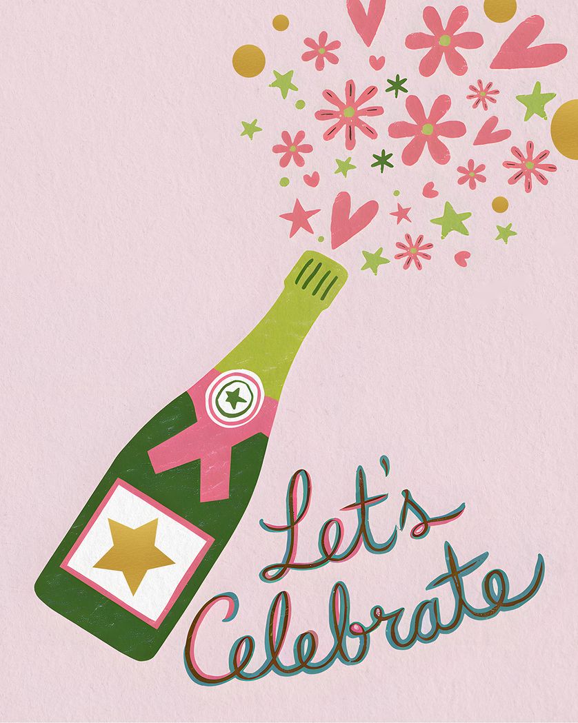 Card design "Champagne fizz - group Birthday ecard"