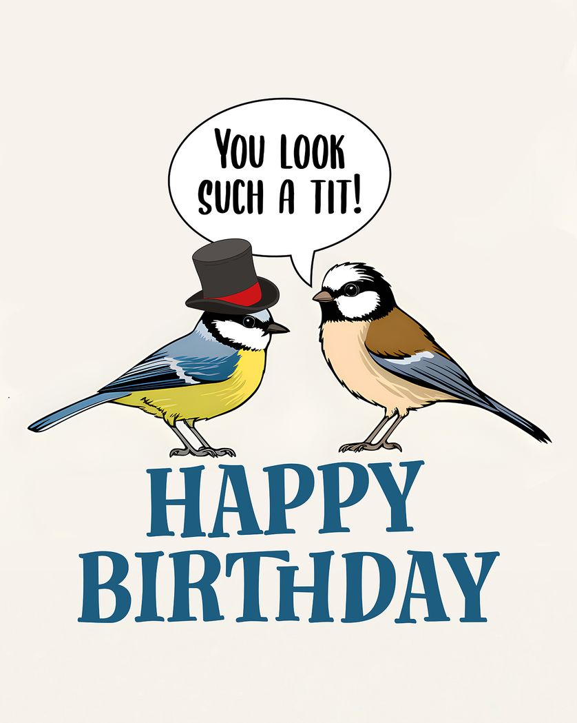 Card design "Silly Blue Tit - group Birthday ecard"