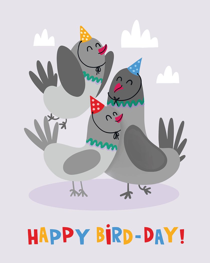 Card design "Party pigeons - group birthday ecard"