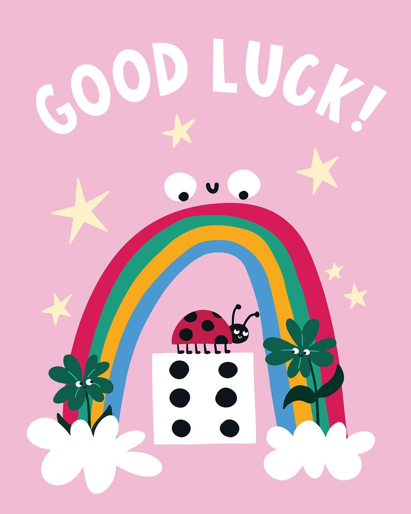 Card design "Lucky Rainbow and friends - group good luck ecard"