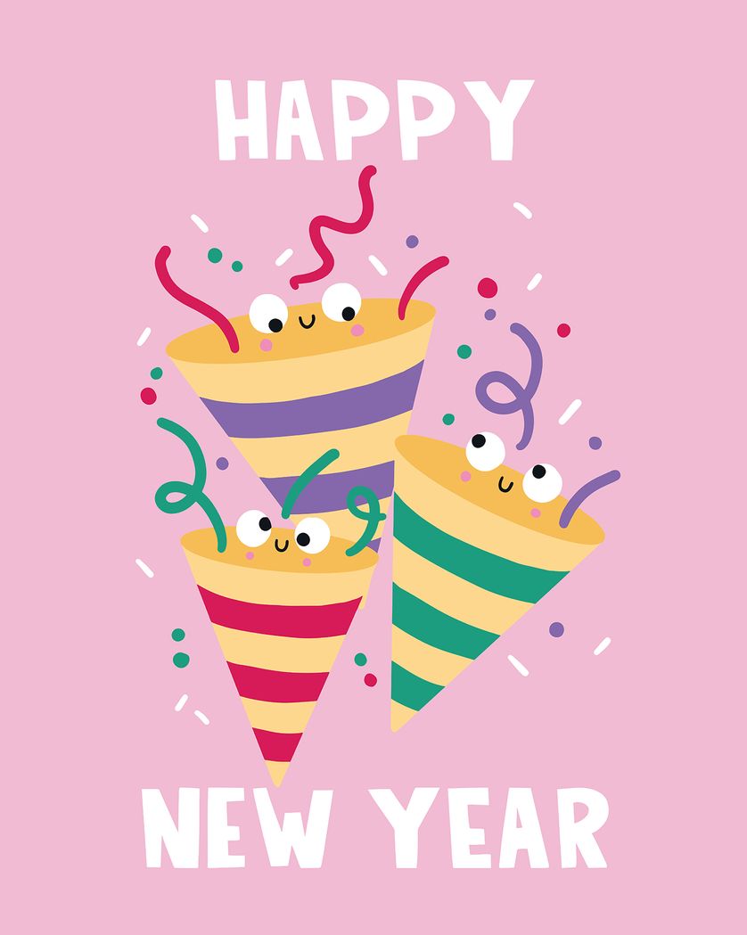 Card design "Party cones - Group Happy New Year ecard"