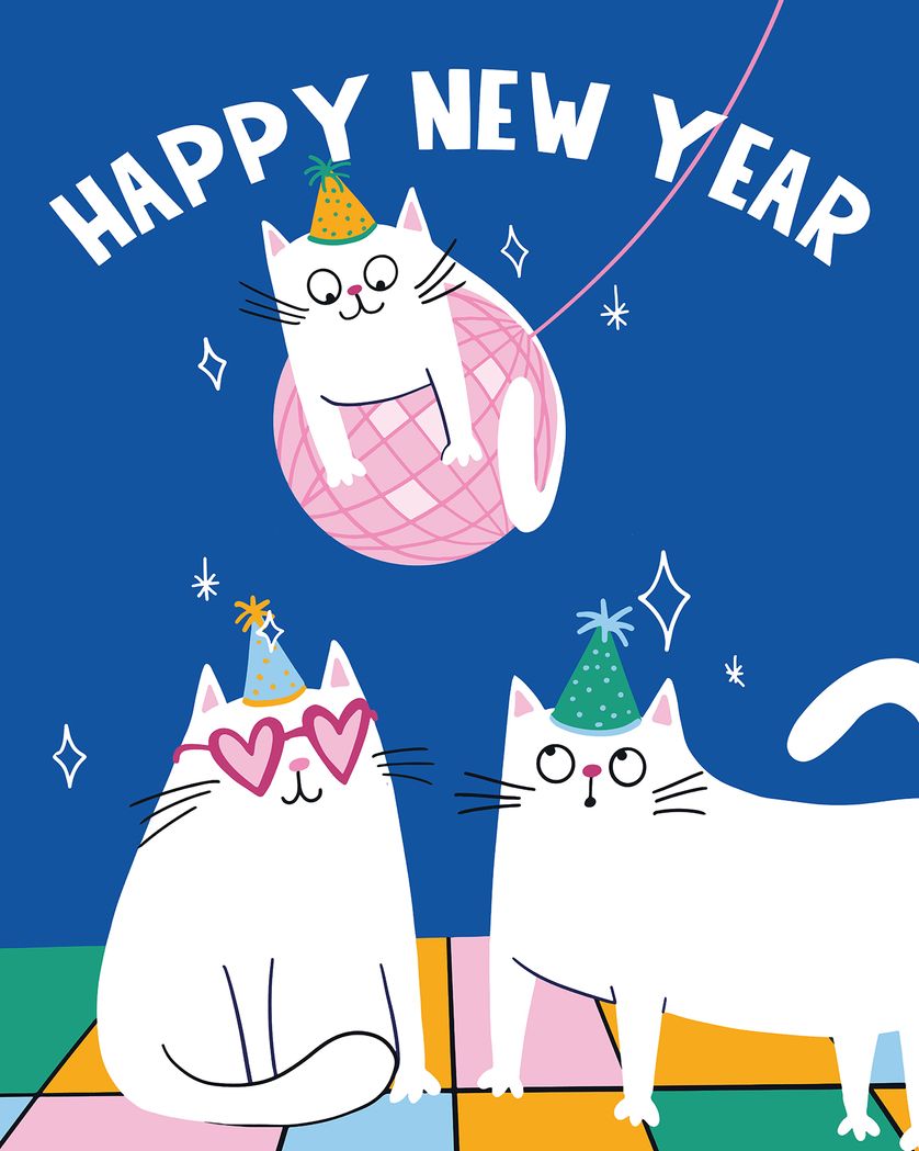 Card design "Party Cats  - group HNY ecard"