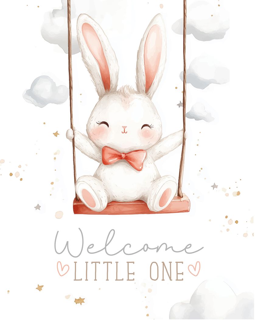 Card design "sweet bunny - group new baby ecard"