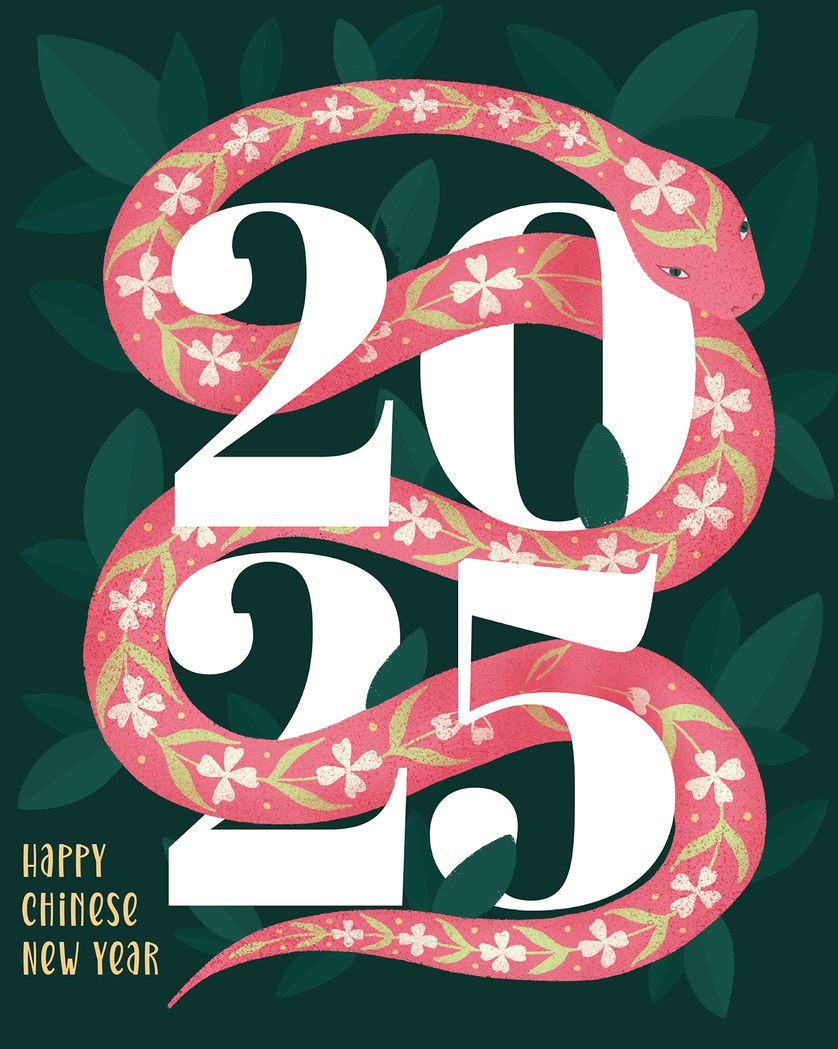 Card design "Year of the snake - group New Year ecard"