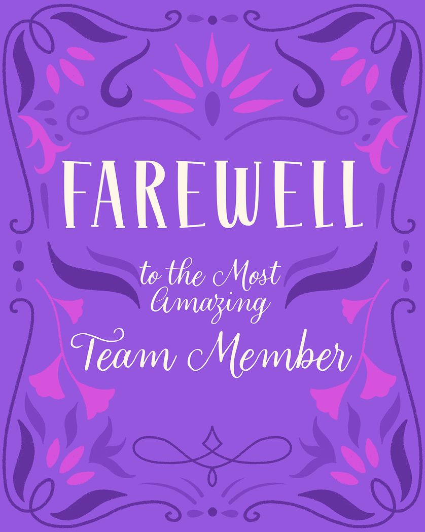 Card design "Purple Goodbye - group leaving ecard"