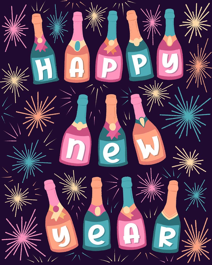 Card design "Bubbly New year - group festive ecard"