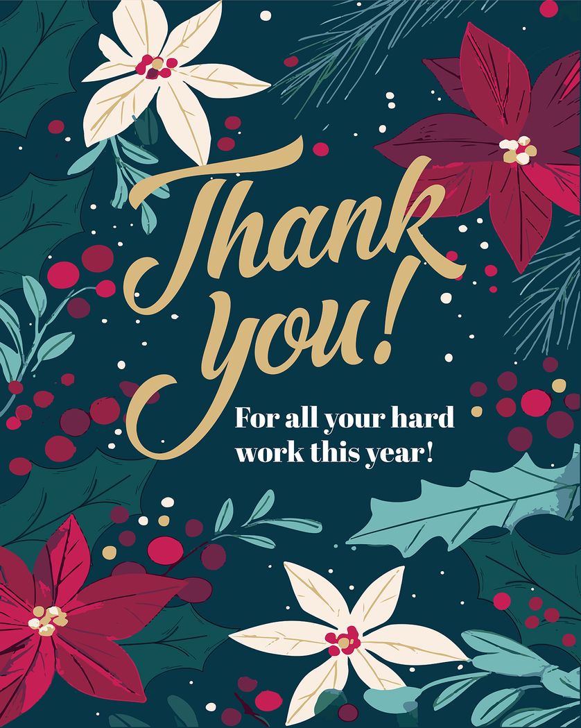 Card design "Poinsettia  - group employee thank you ecard"