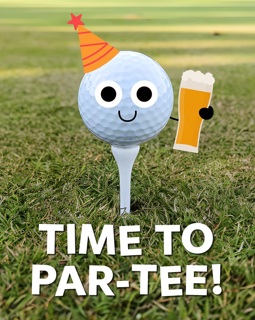 Card design "Boozy golf ball - group birthday ecard"