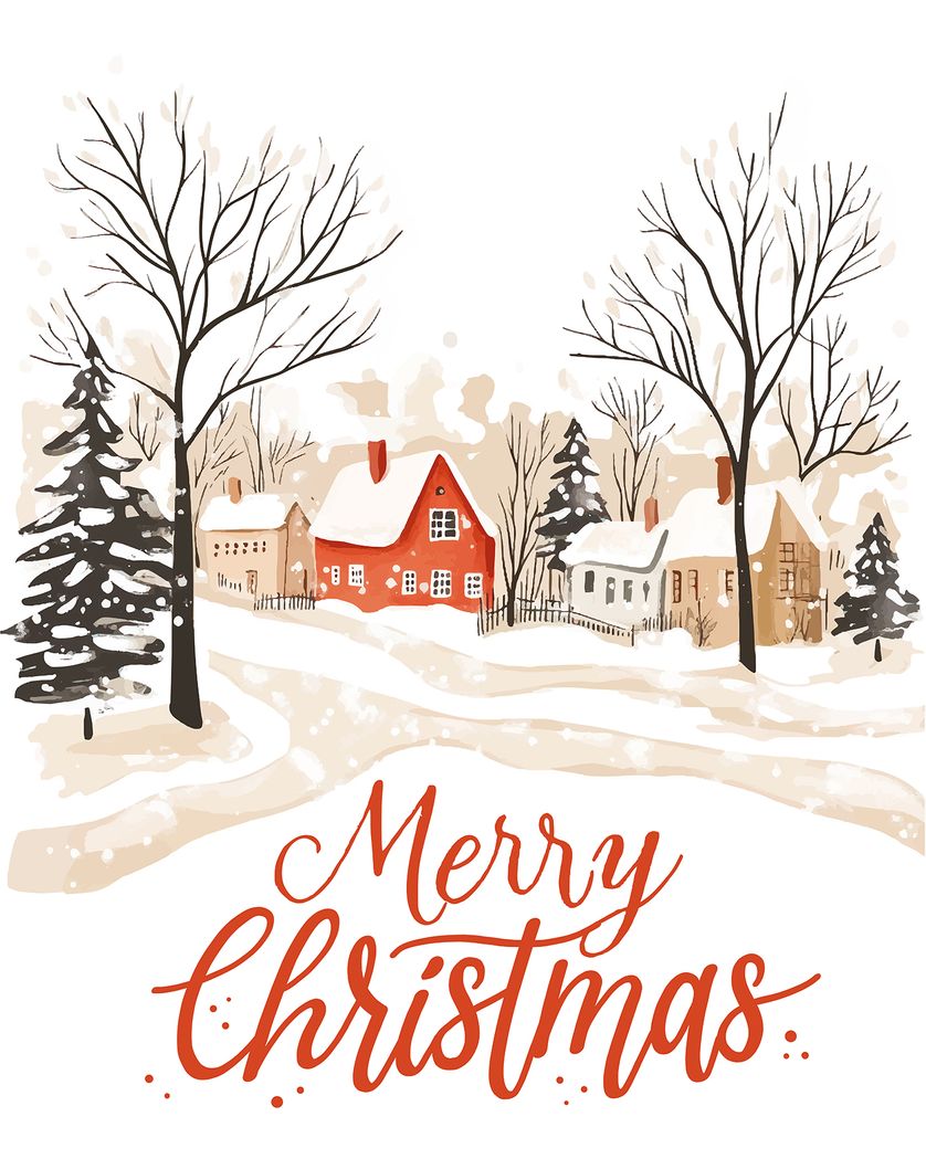 Card design "Winter scene - group Christmas ecard"