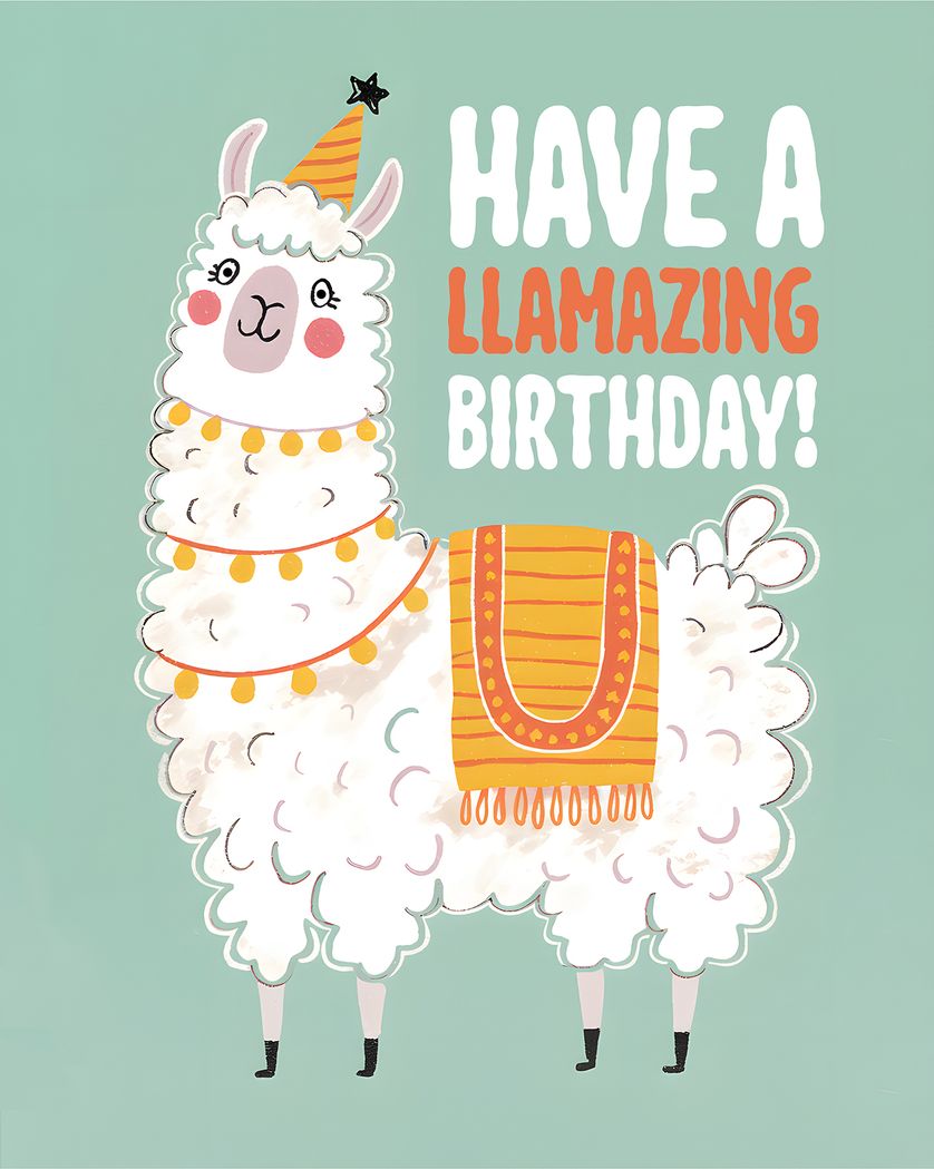 Card design "Cute Llama - group birthday ecard"