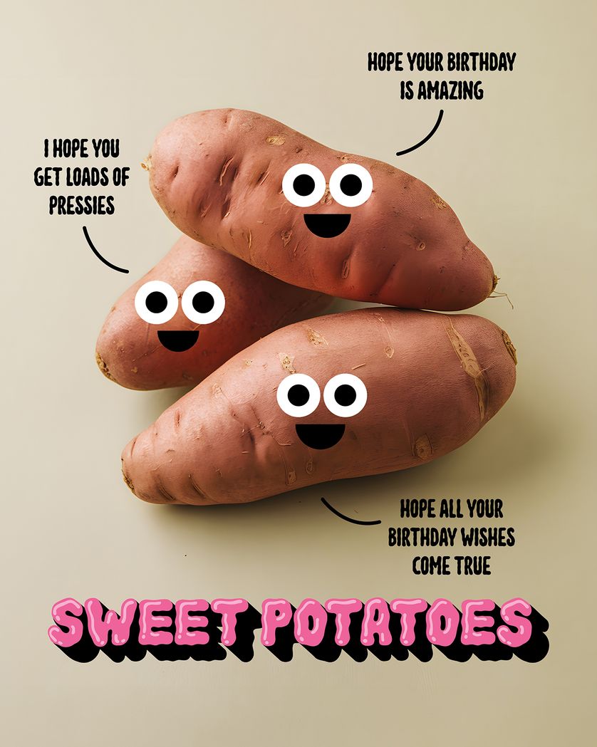 Card design "sweet potatoes. - group birthday ecard"