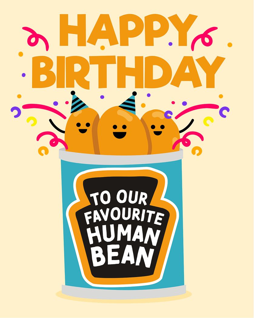 Card design "Beanz Meanz birthdays - group ecard"