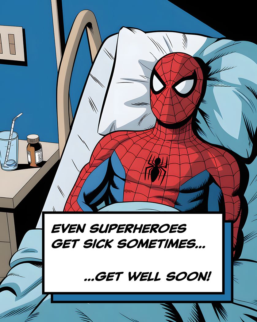 Card design "Poorly hero - Group Get Well ecard"