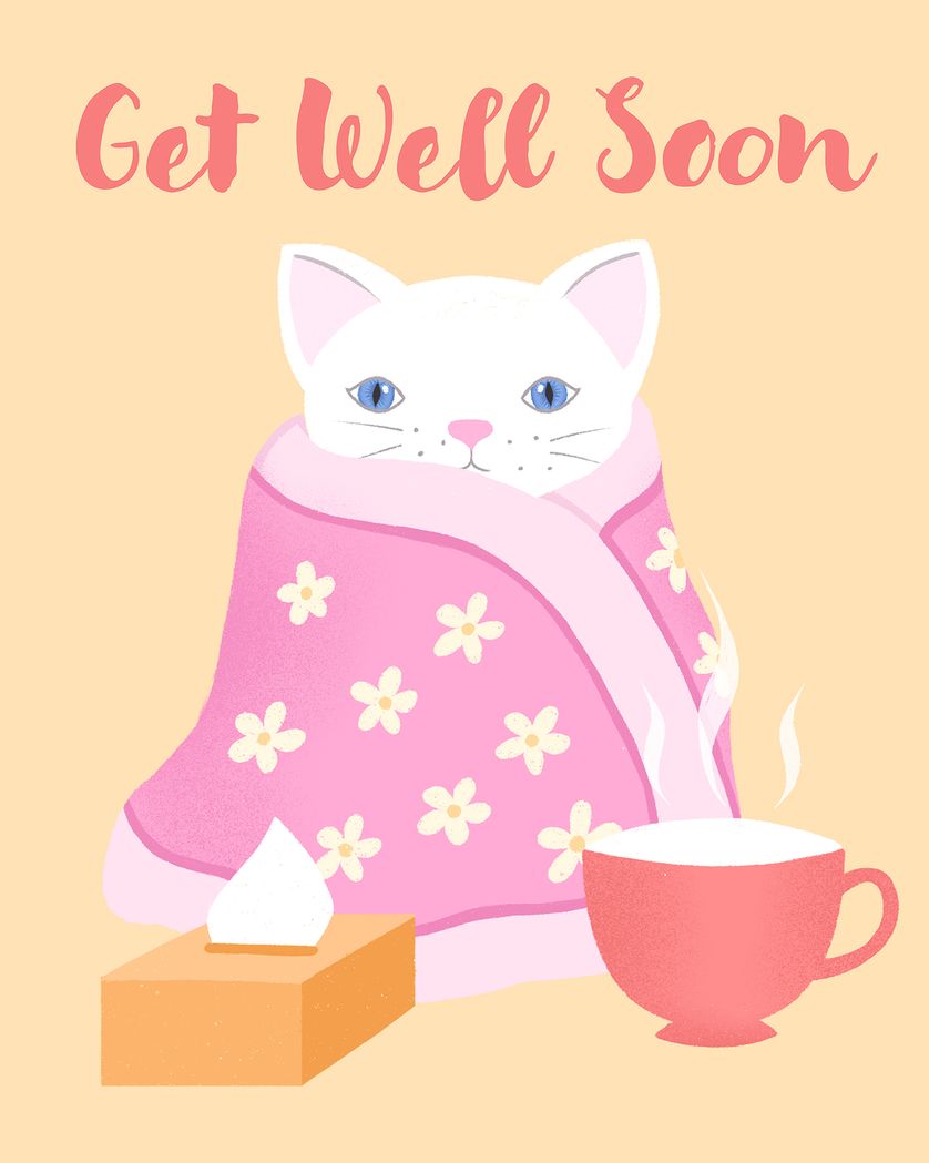 Card design "Poorly kitten - group get well ecard"