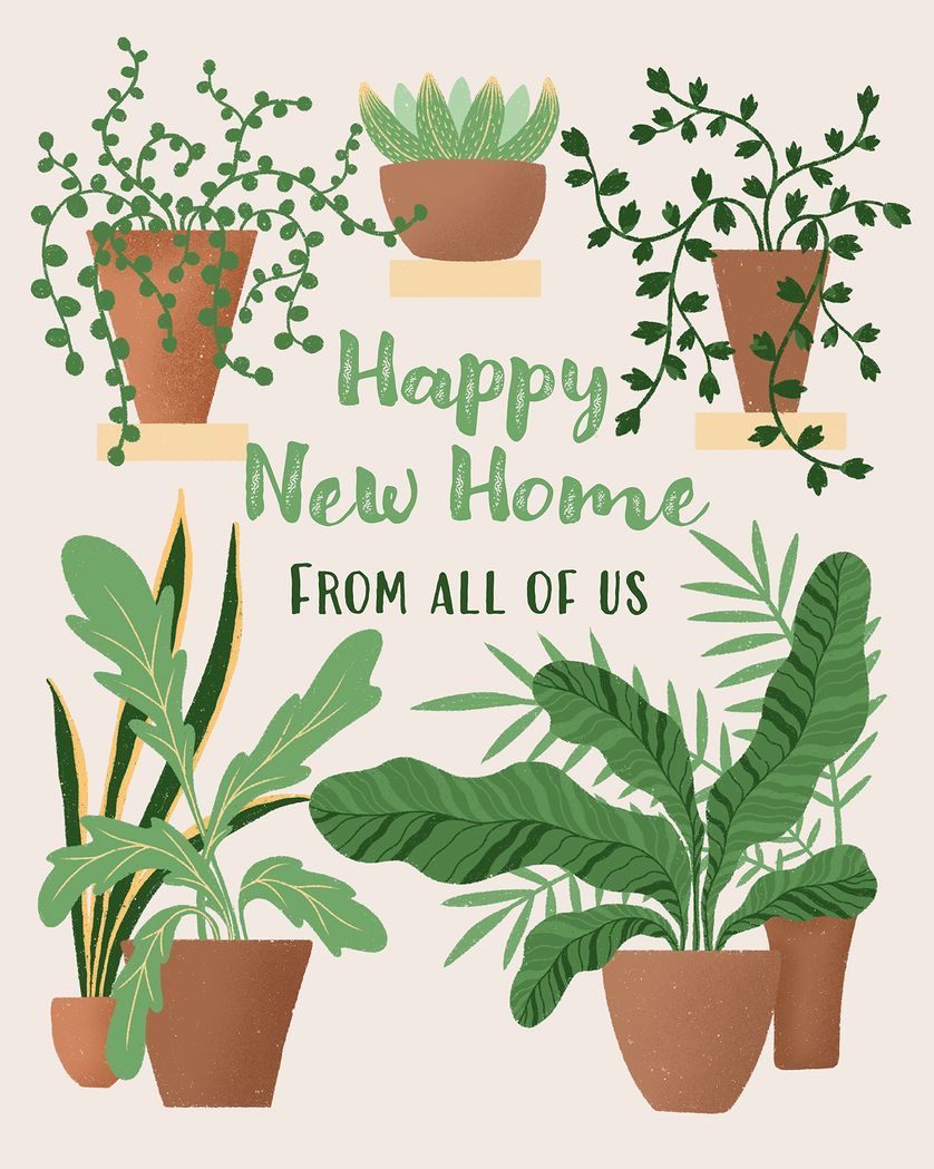 Card design "Plant jungle - group new home ecard"