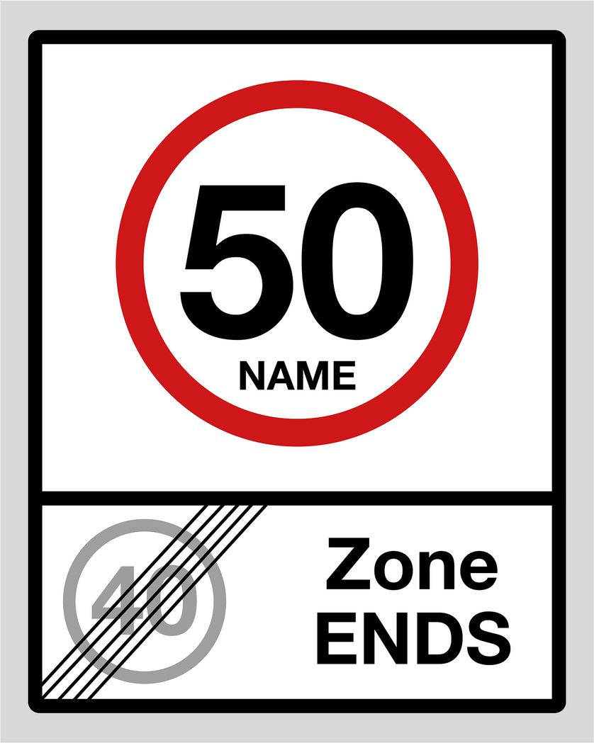 Card design "Zone ends - 50 milestone ecard"