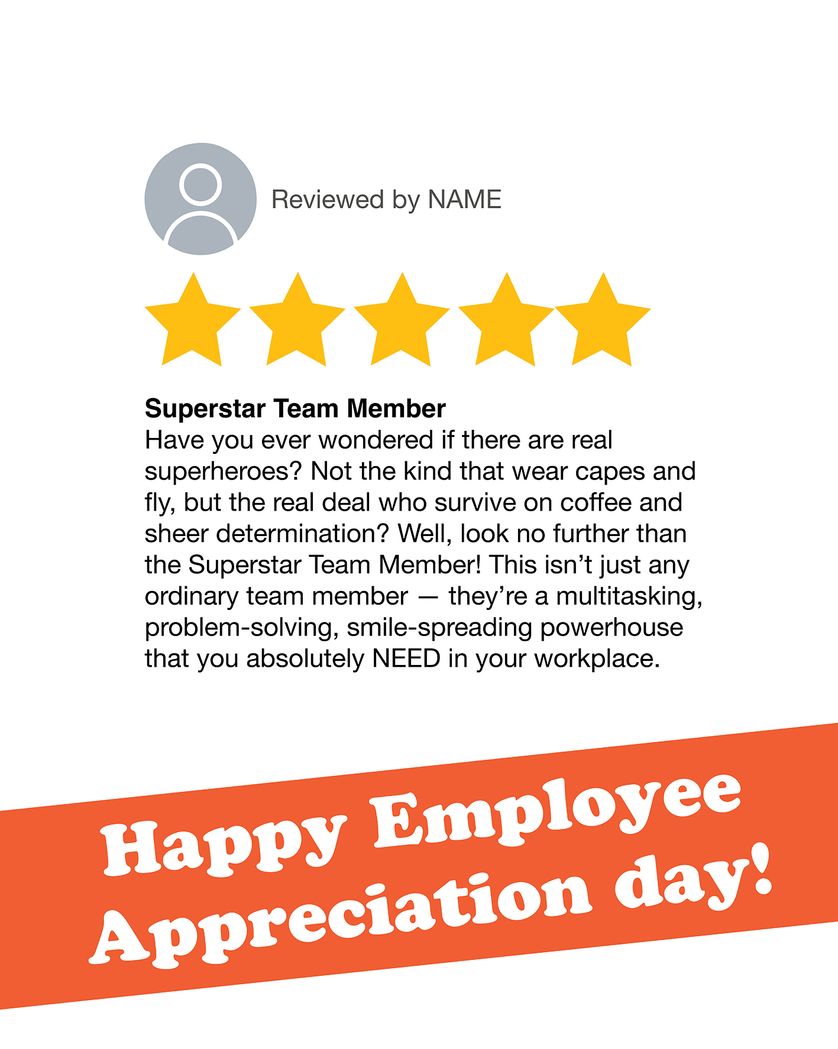 Card design "Rave review - group employee appreciation ecard"