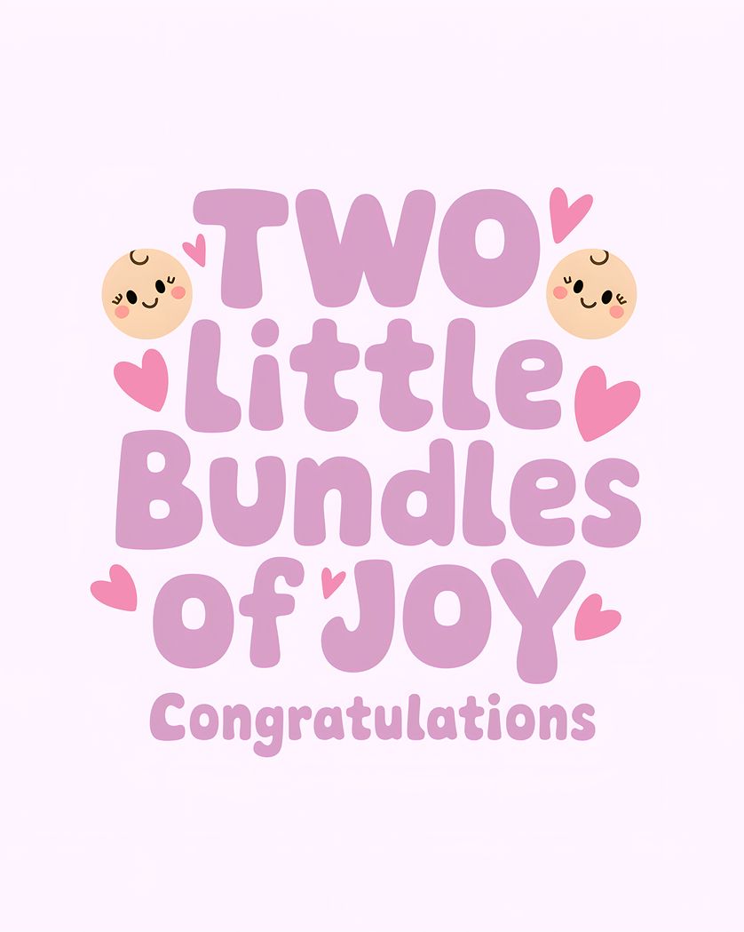 Card design "Two times joy - group baby girl twins ecard"