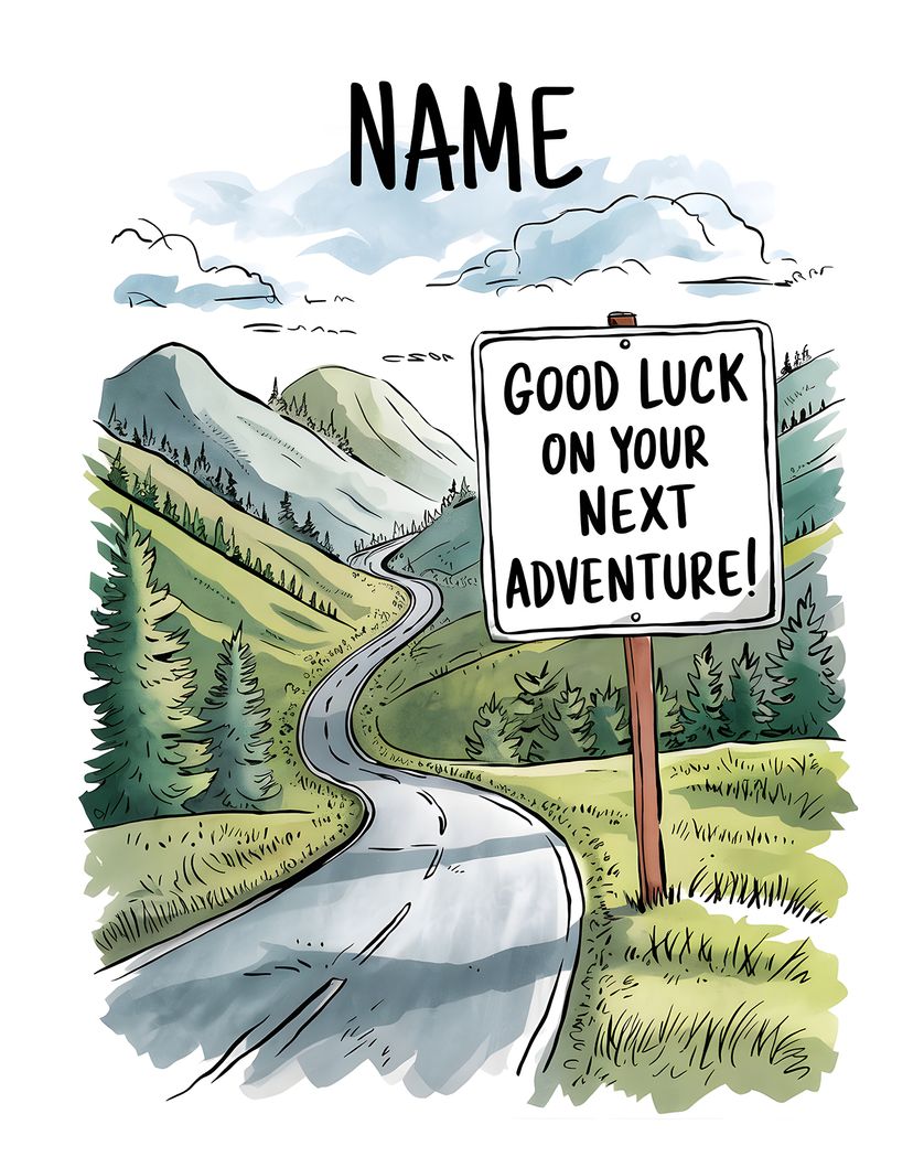 Card design "Mountain road - personalised group leaving ecard"