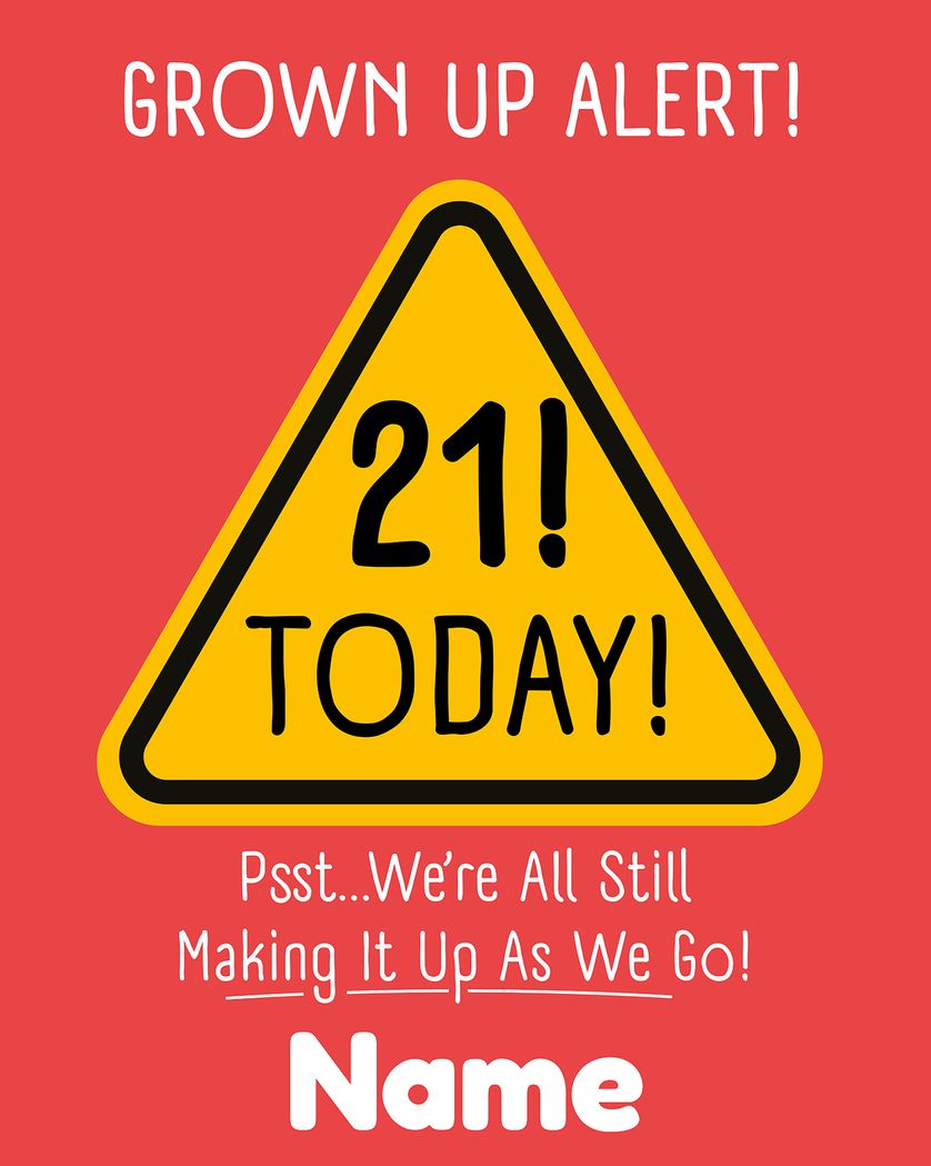 Card design "Grown-up alert - group personalised 21st birthday ecard"