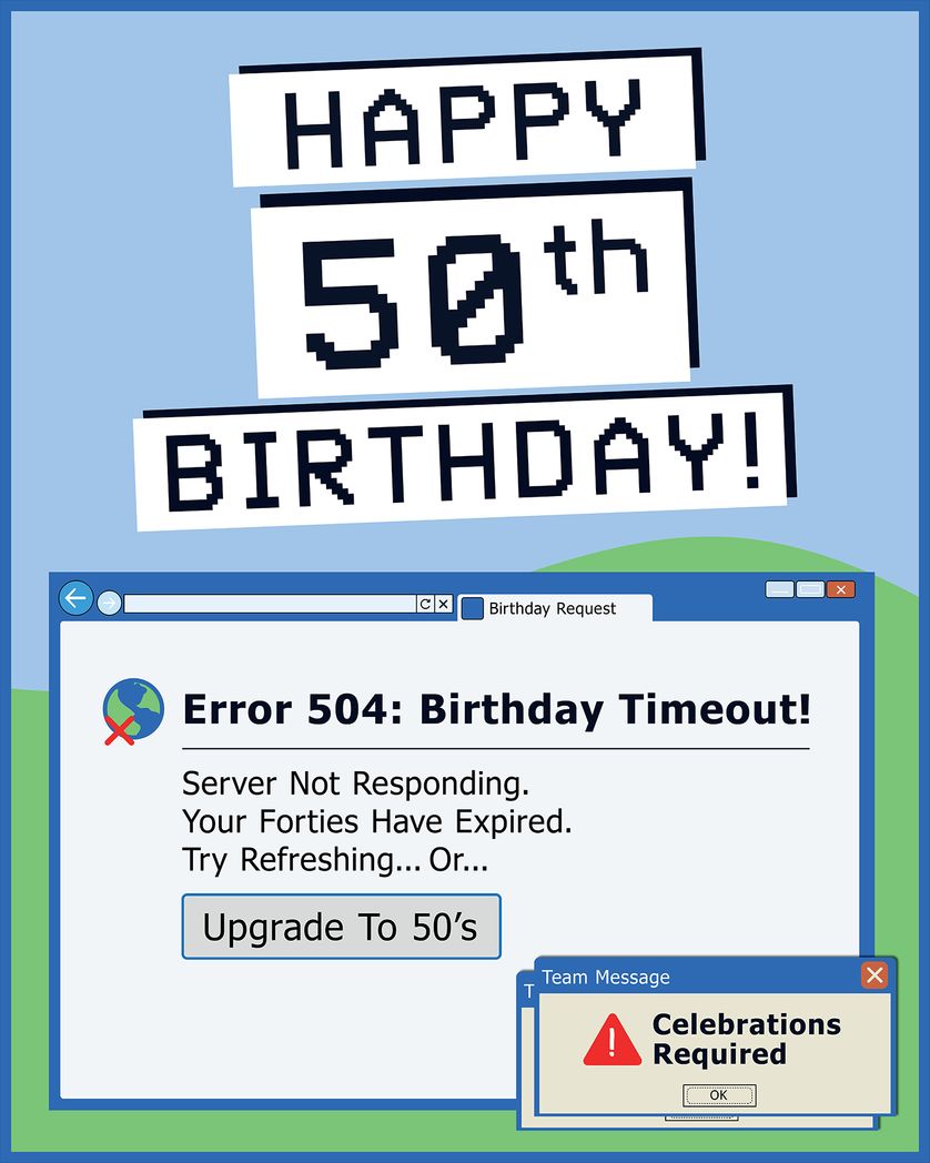 Card design "50th Birthday card error 504 - group Birthday ecard"