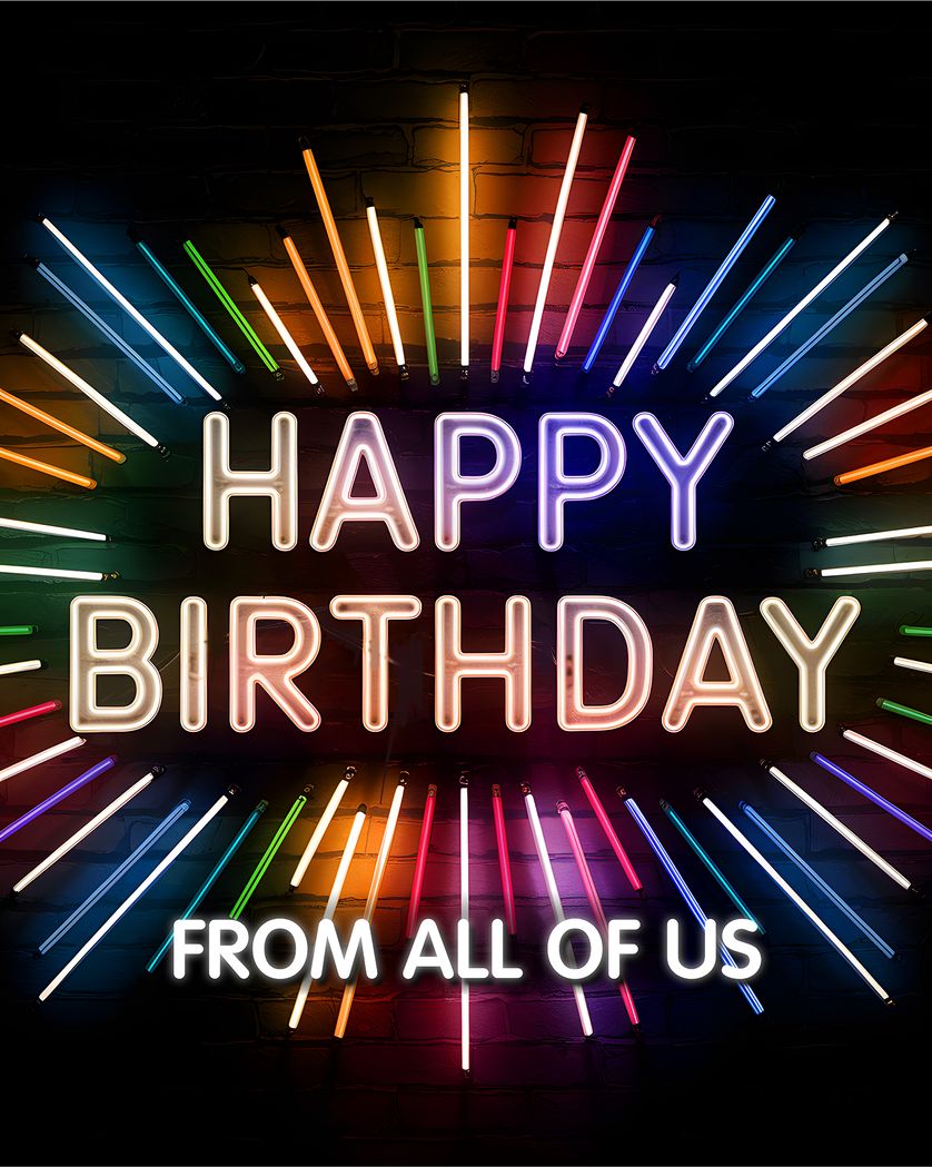 Card design "Neon Starburst - group birthday ecard "