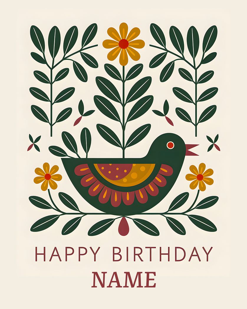 Card design "Mid Century Bird - group birthday ecard"