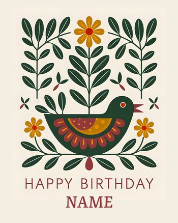 Use Mid Century Bird - group birthday ecard