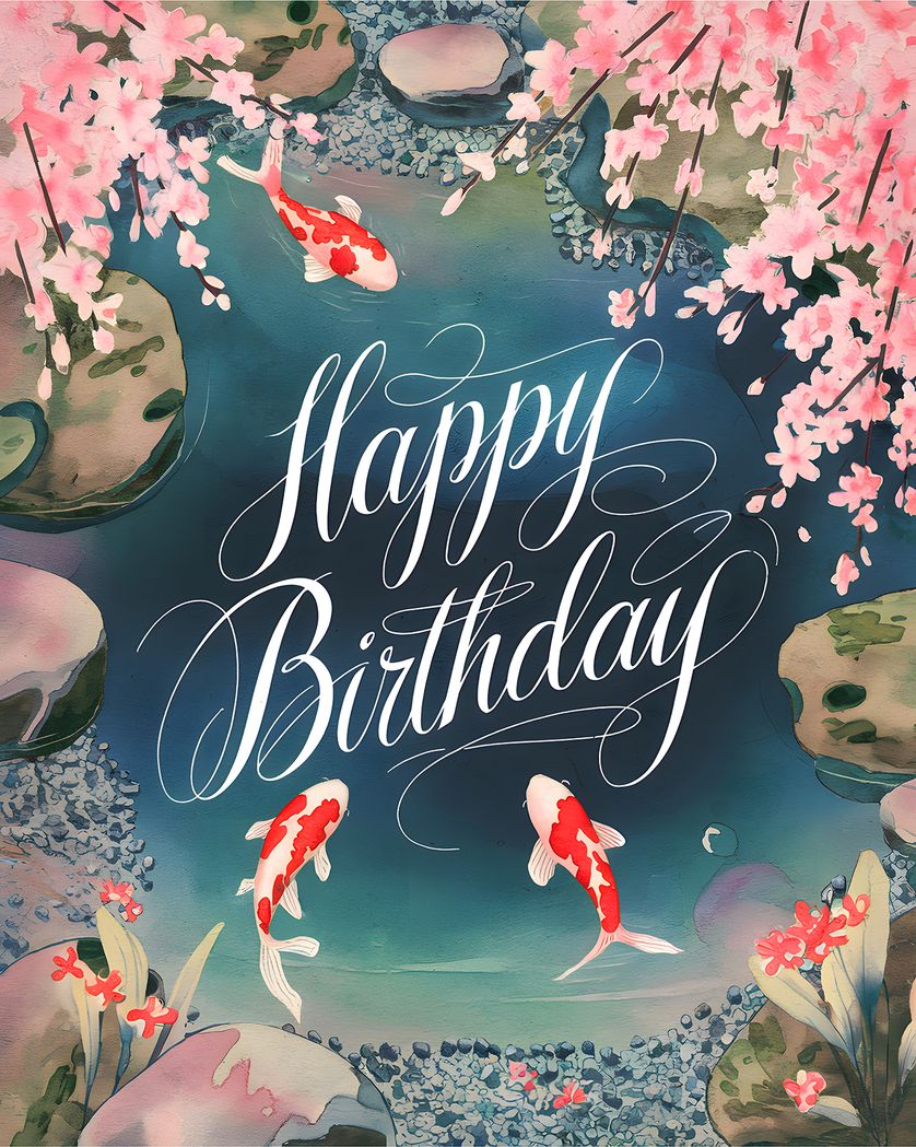 Card design "Koi Pond - group birthday ecard"