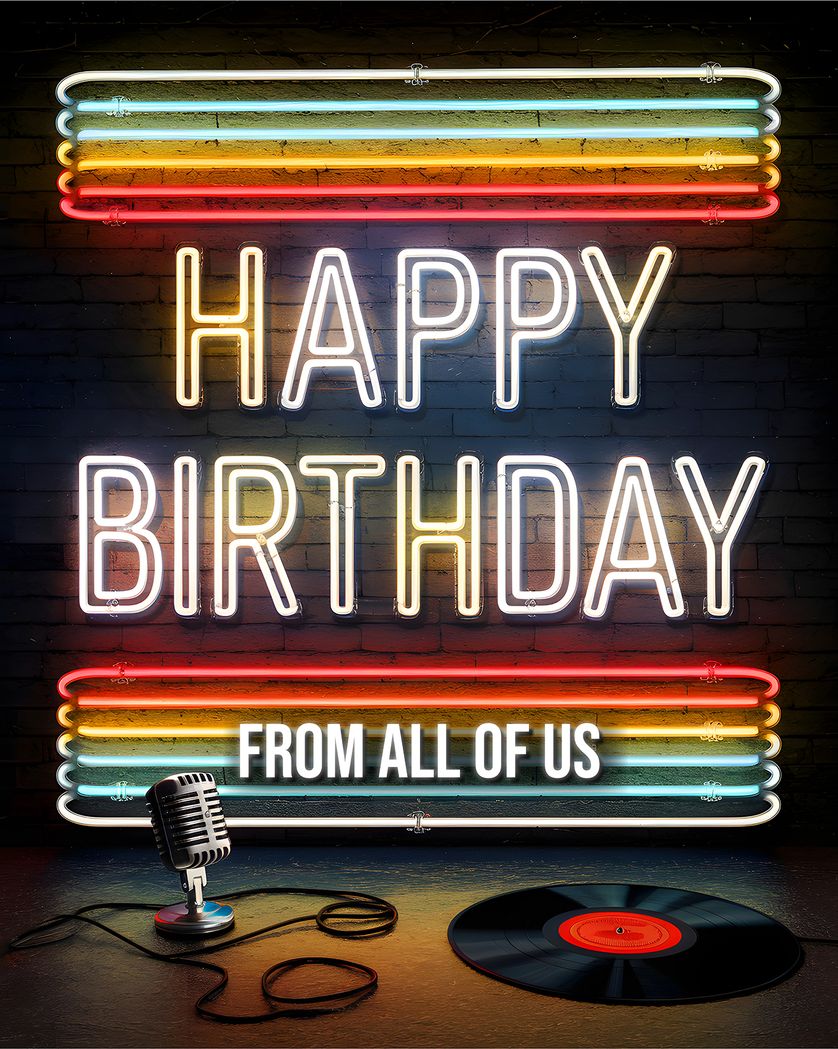 Card design "Neon jukebox - Group Birthday ecard"