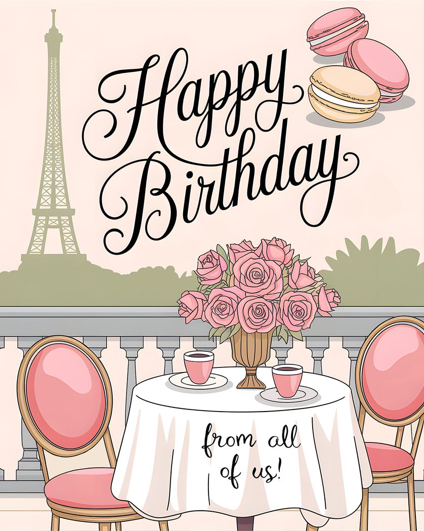 Card design "Birthday in Paris - group ecard"