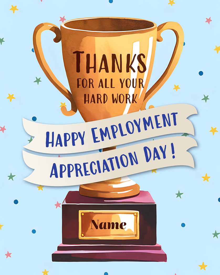 Card design "Trophy - group employee appreciation day"