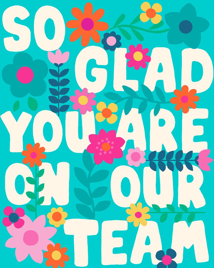 Card design "Chunky words and bright flowers - employee ecard"