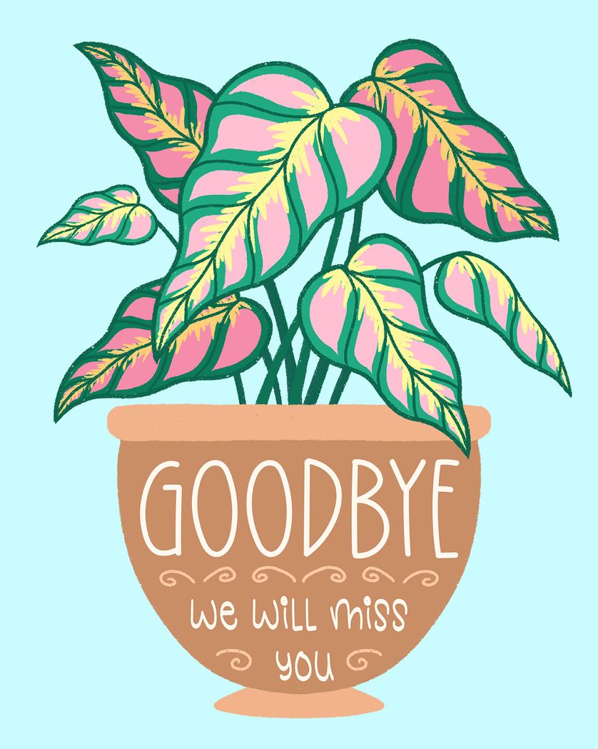 Card design "Goodbye plant - group leaving ecard"